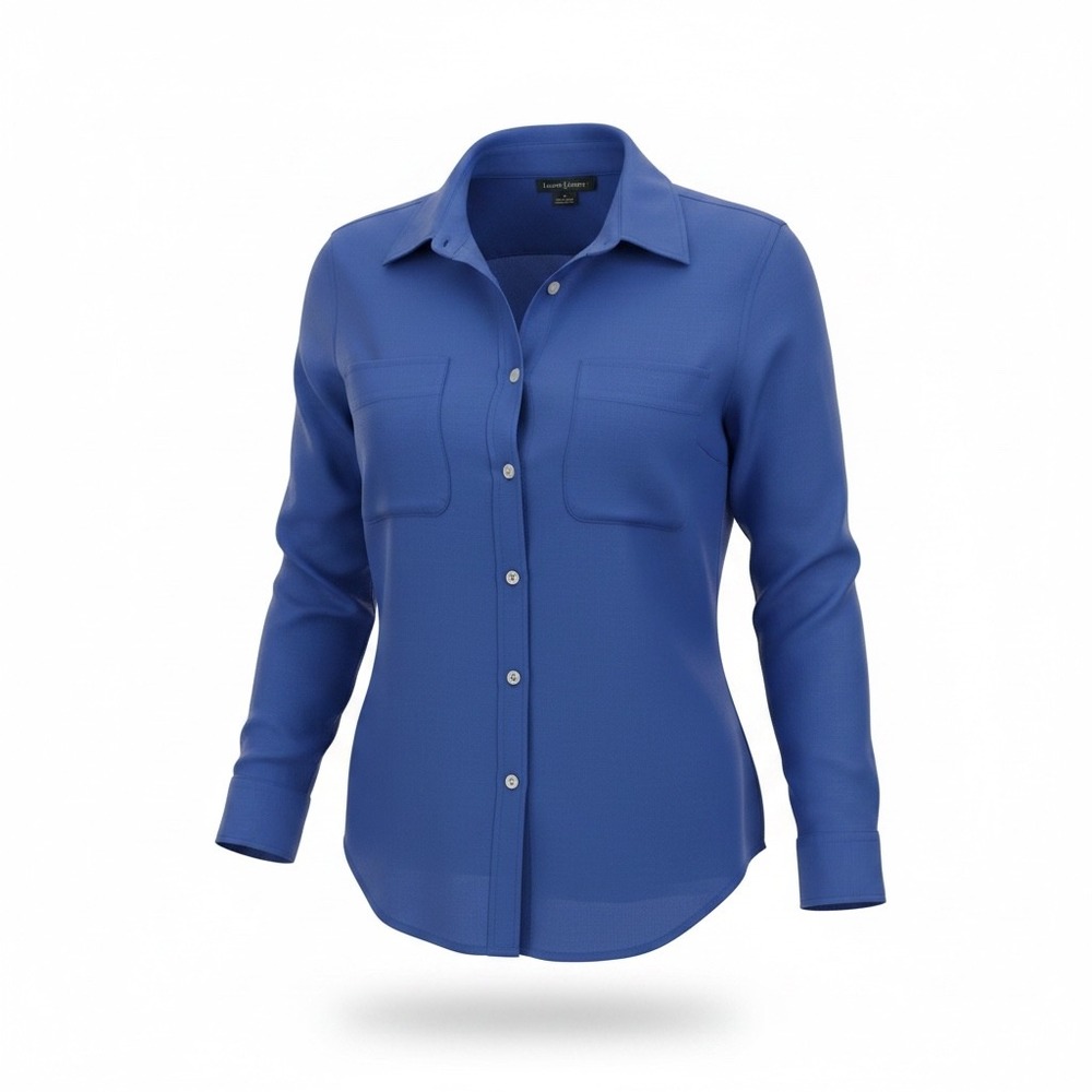 Lauren Ralph Lauren Royal Blue Cotton Button Down Shirt Womens Large Roll Tab